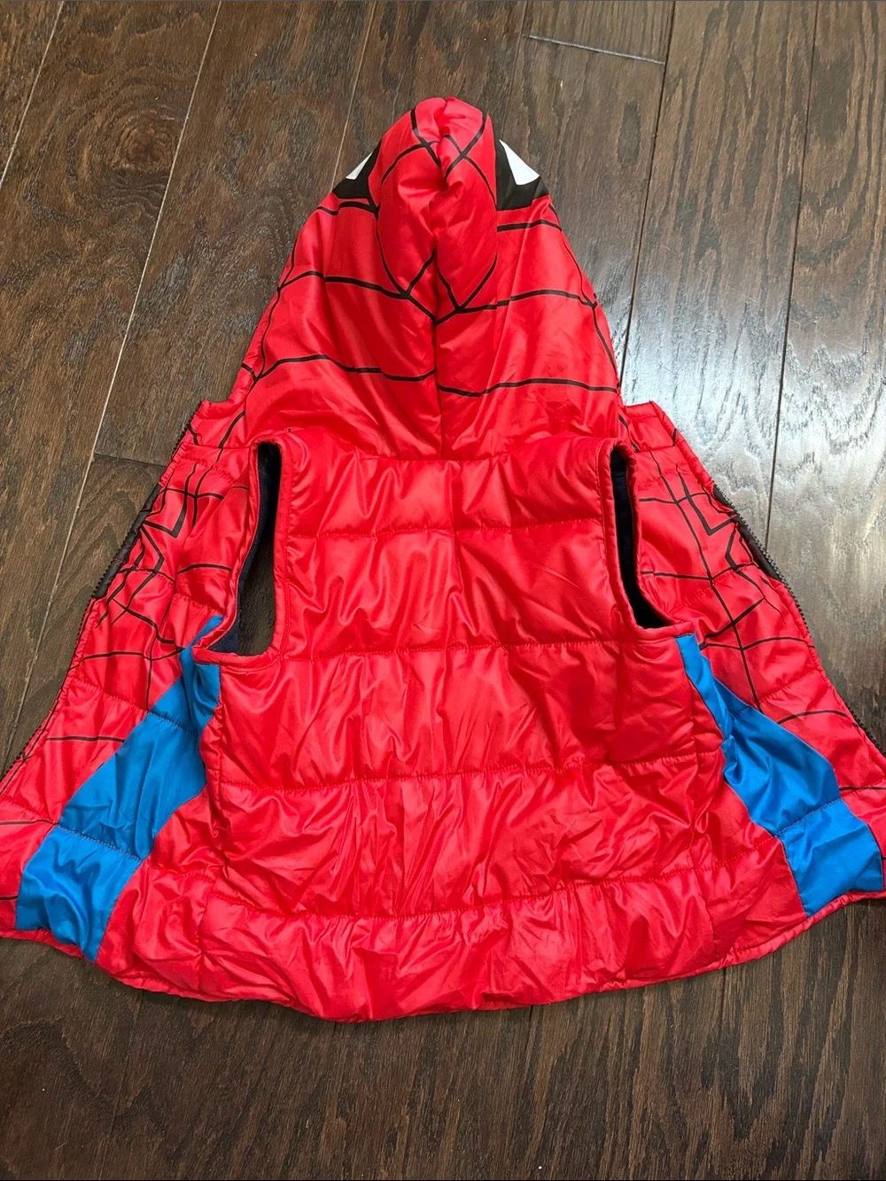 Kids Red and Blue Spiderman Hooded puffer Vest